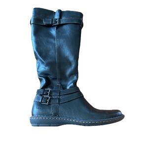 Born Boots Black Women’s 8 M Tall Cut Riding Moto Biker BOC Zip Leather VTG